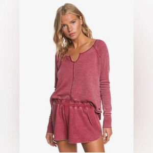 ROXY Look Lively Cosy Waffle Knit Long Sleeve Top in Rhubarb‎ Heather